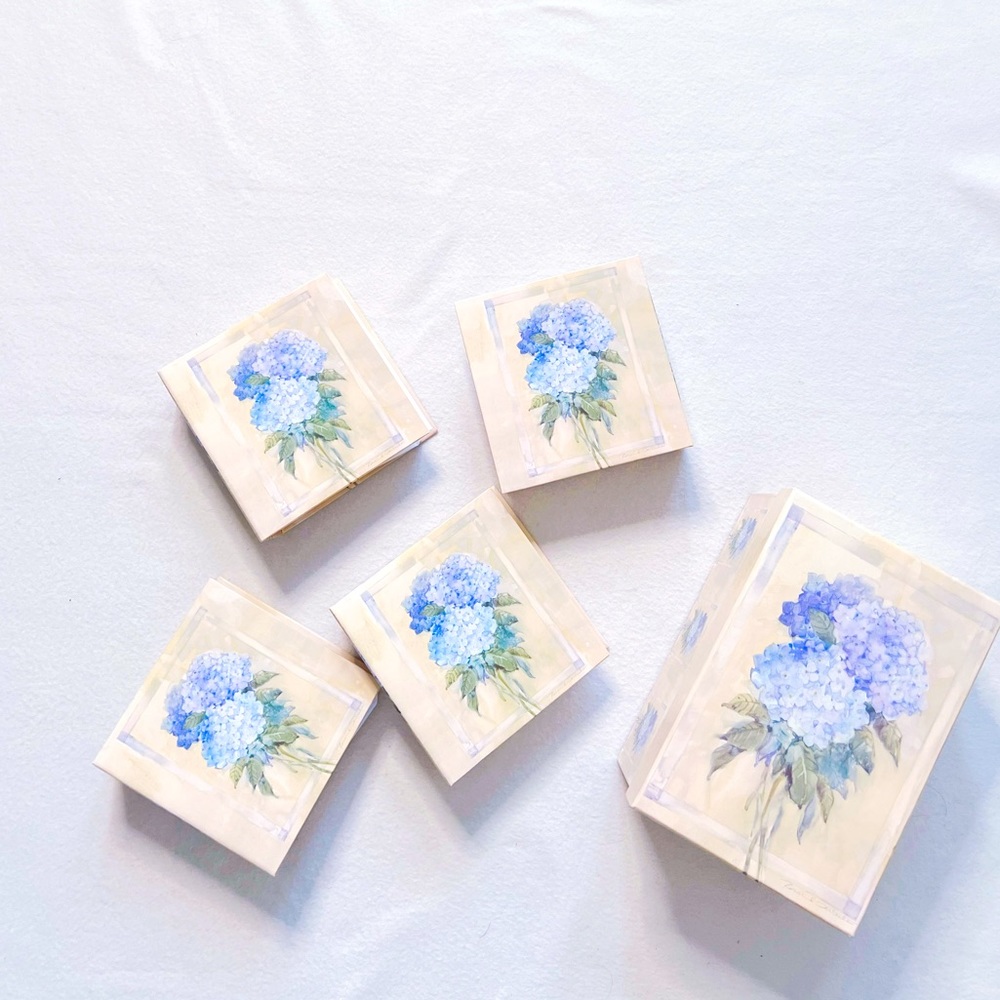 Vintage Lavie Blue Hydrangea Floral Photo Albums Boxed Set Beige 4 Ring Albums